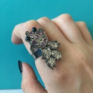 Fish Ring - Silver with Purple and Black Stones